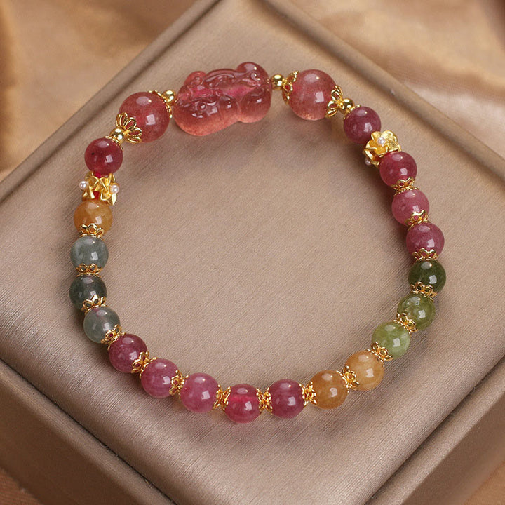 Pulsera PIXIU Love de cristal rosa, cuarzo fresa y turmalina con Buddha Stones - image 2
