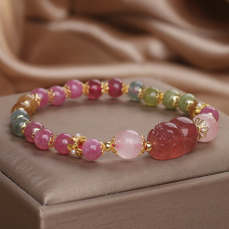 Pulsera PIXIU Love de cristal rosa, cuarzo fresa y turmalina con Buddha Stones - image 13