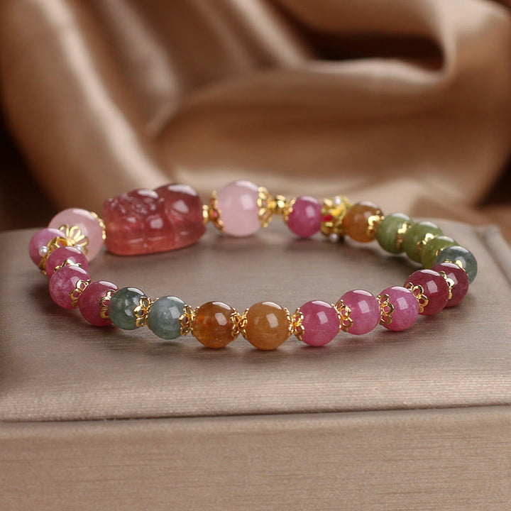 Pulsera PIXIU Love de cristal rosa, cuarzo fresa y turmalina con Buddha Stones - image 16
