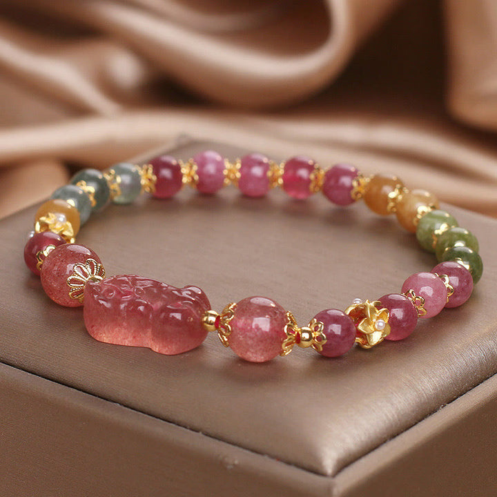 Pulsera PIXIU Love de cristal rosa, cuarzo fresa y turmalina con Buddha Stones - image 8