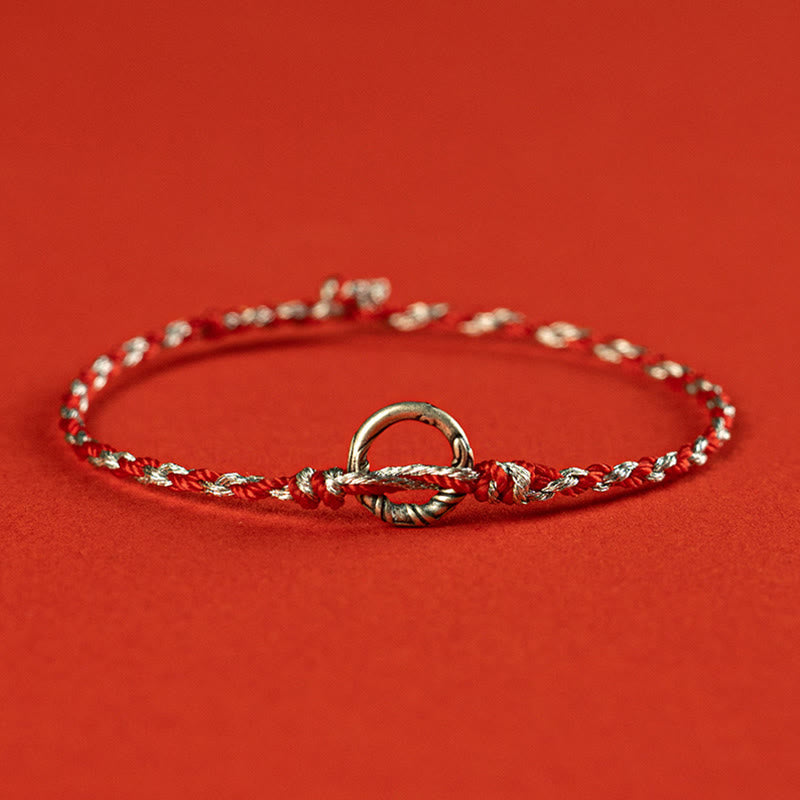 Pulsera de hilo de la suerte con hebilla de la paz y Buddha Stones en plata de ley 925