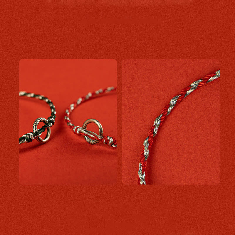 Pulsera de hilo de la suerte con hebilla de la paz y Buddha Stones en plata de ley 925