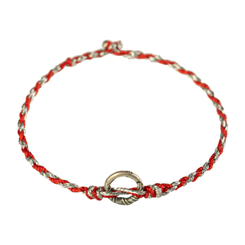 Pulsera de hilo de la suerte con hebilla de la paz y Buddha Stones en plata de ley 925