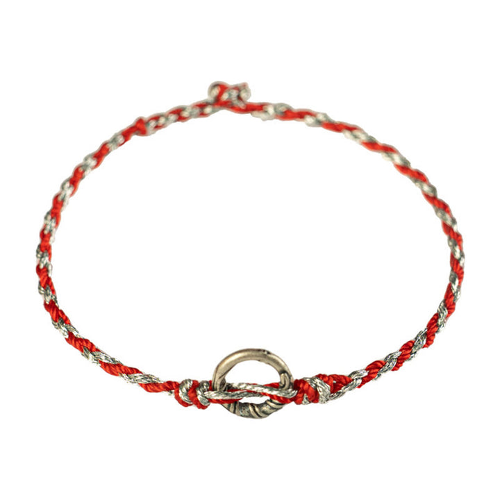 Pulsera de hilo de la suerte con hebilla de la paz y Buddha Stones en plata de ley 925