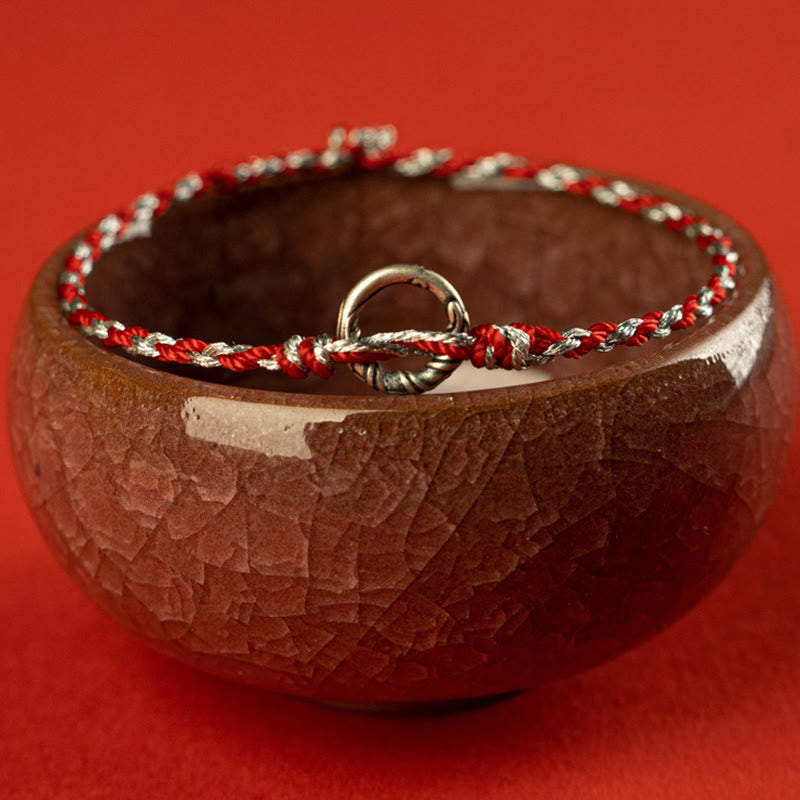 Pulsera de hilo de la suerte con hebilla de la paz y Buddha Stones en plata de ley 925