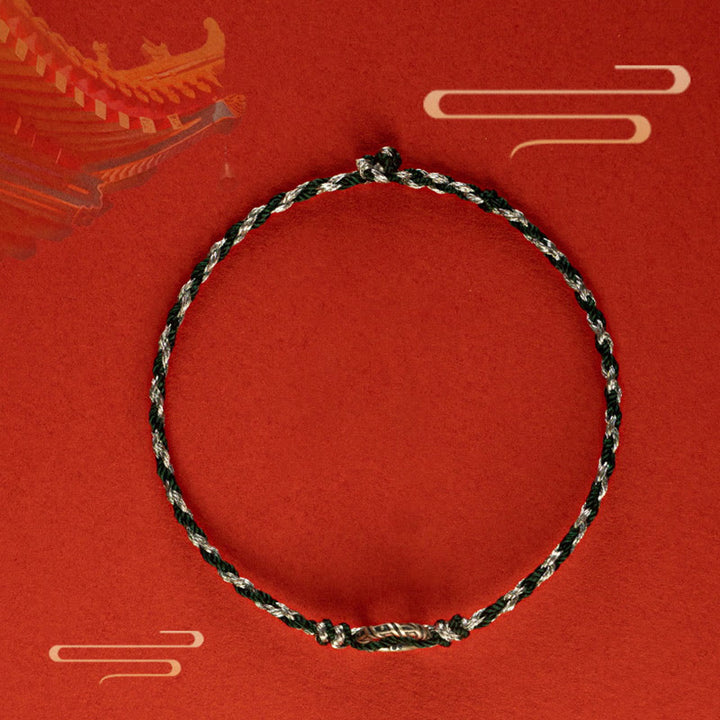 Pulsera de hilo de la suerte con hebilla de la paz y Buddha Stones en plata de ley 925