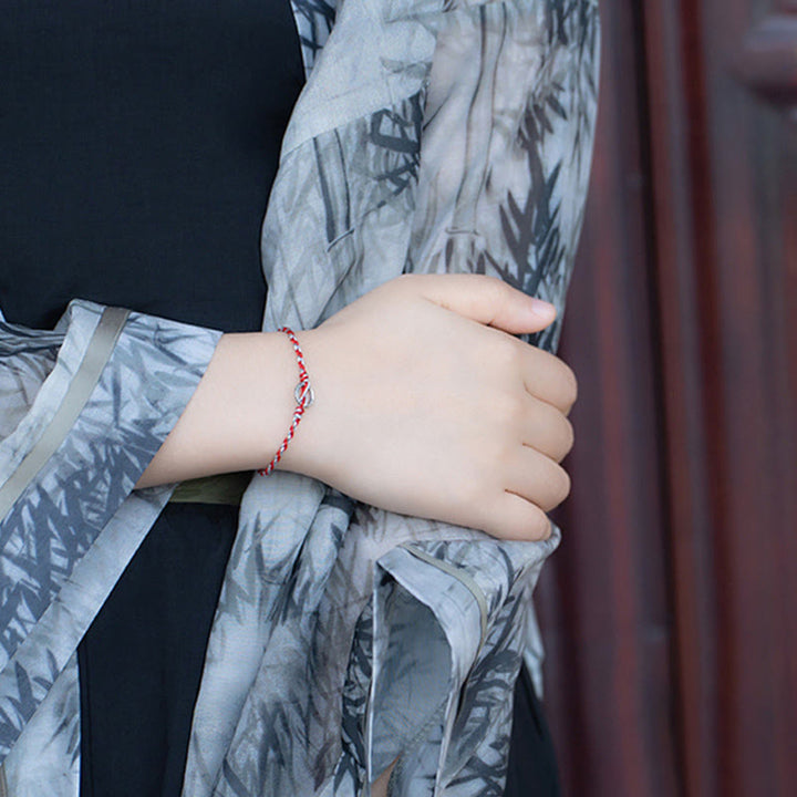 Pulsera de hilo de la suerte con hebilla de la paz y Buddha Stones en plata de ley 925