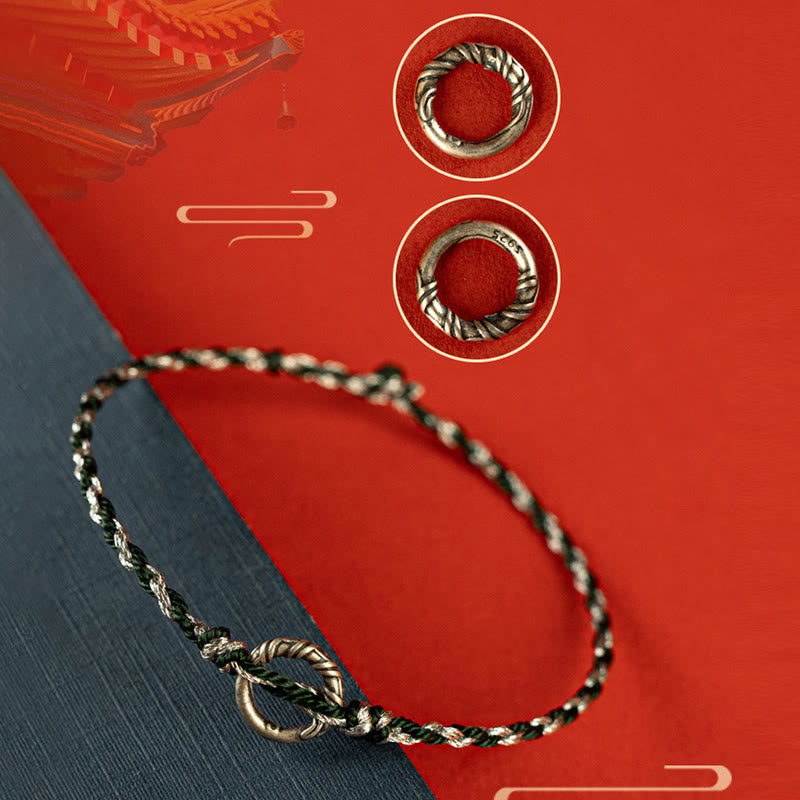 Pulsera de hilo de la suerte con hebilla de la paz y Buddha Stones en plata de ley 925