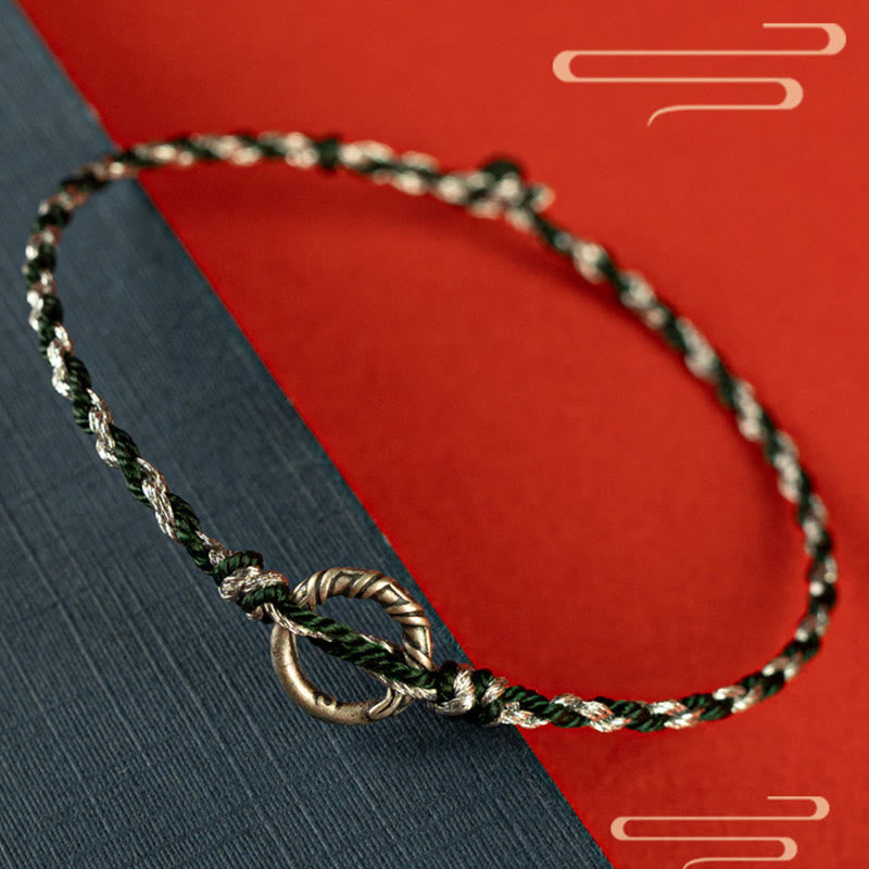Pulsera de hilo de la suerte con hebilla de la paz y Buddha Stones en plata de ley 925