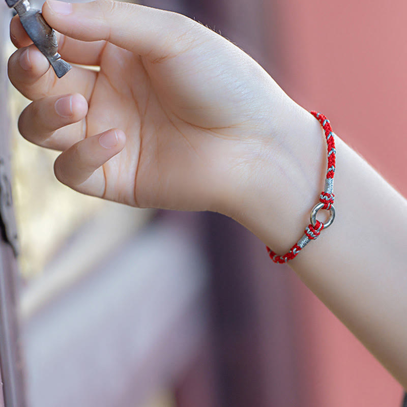 Pulsera de hilo de la suerte con hebilla de la paz y Buddha Stones en plata de ley 925