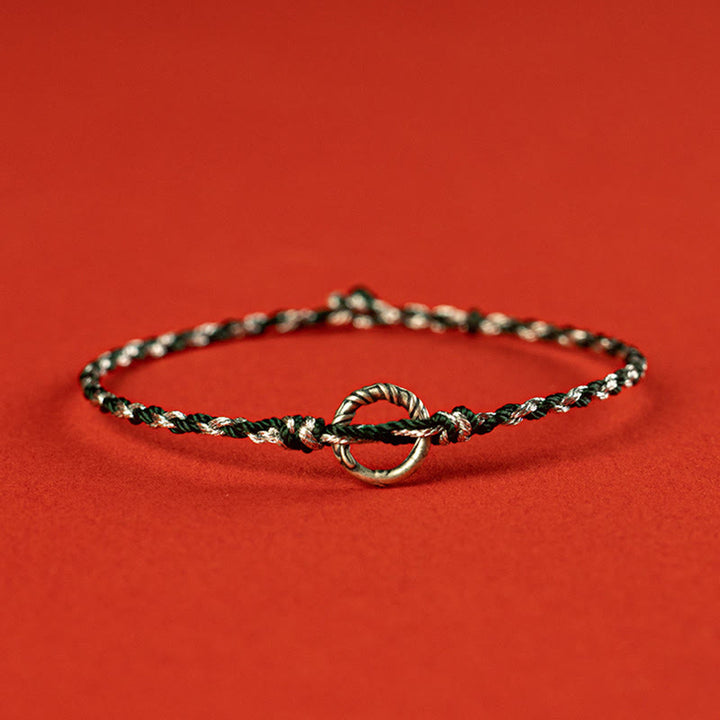Pulsera de hilo de la suerte con hebilla de la paz y Buddha Stones en plata de ley 925