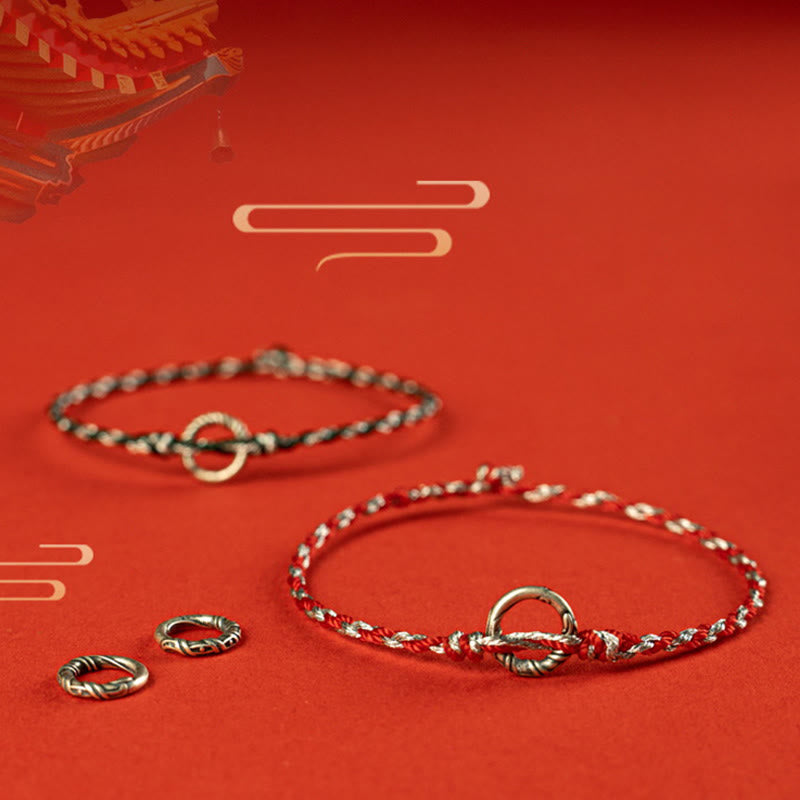 Pulsera de hilo de la suerte con hebilla de la paz y Buddha Stones en plata de ley 925