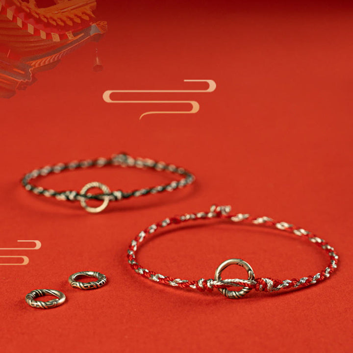 Pulsera de hilo de la suerte con hebilla de la paz y Buddha Stones en plata de ley 925