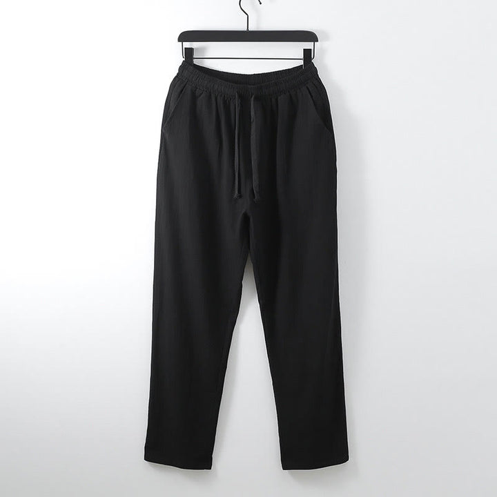 Pantalones casuales holgados de lino y algodón de color liso con bolsillos para hombre con Buddha Stones - Negro - US/UK/AU54, EU64 (9XL) - image 7