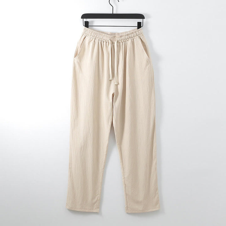 Pantalones casuales holgados de lino y algodón de color liso con bolsillos para hombre con Buddha Stones - PeachPuff - US/UK/AU54, EU64 (9XL) - image 8