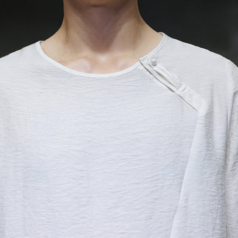 Camisas de algodón para hombre, cuello redondo, manga larga, sueltas, de color liso y con Buddha Stones - image 14