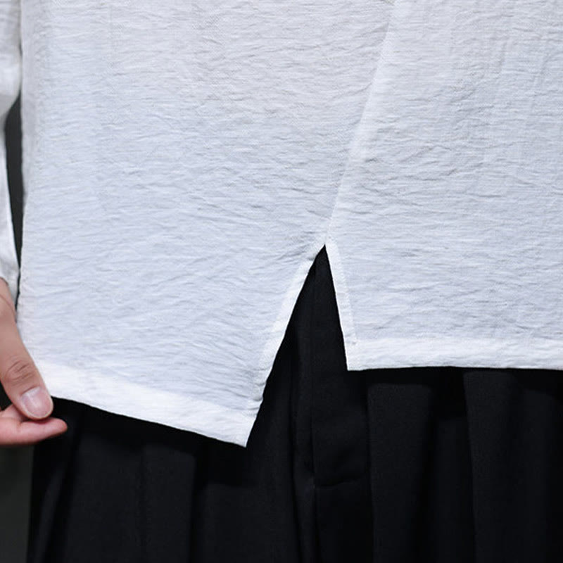 Camisas de hombre de manga larga, cuello redondo y sueltas, de color liso con Buddha Stones - image 14