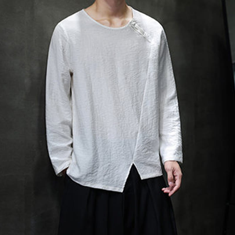 Camisas de algodón para hombre, cuello redondo, manga larga, sueltas, de color liso y con Buddha Stones - image 8