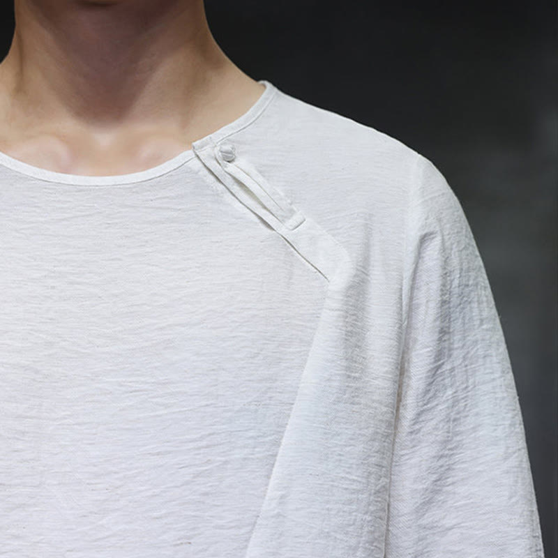 Camisas de algodón para hombre, cuello redondo, manga larga, sueltas, de color liso y con Buddha Stones - image 13