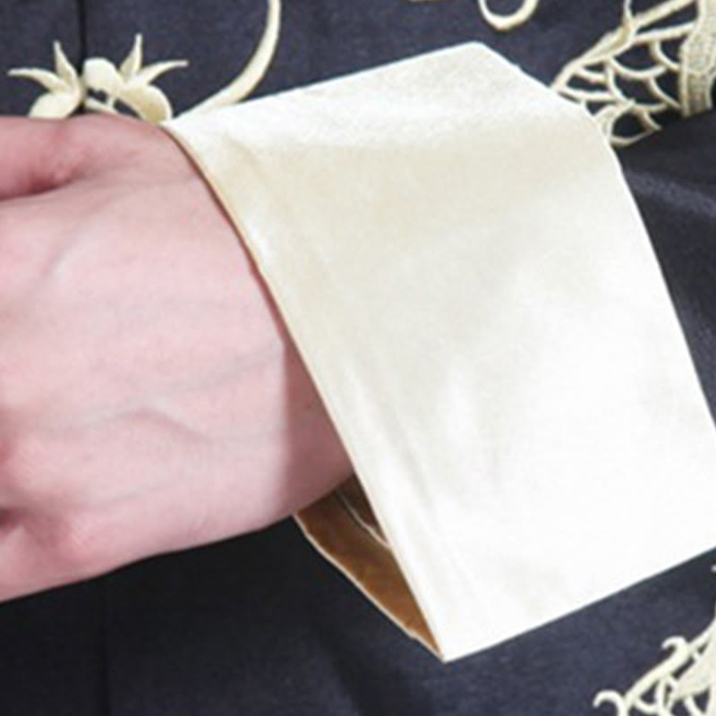 Chaqueta de hombre de fibra de poliéster con botones de rana y mangas con bordado de dragón y Buddha Stones , informal, camisa y pantalones - image 17