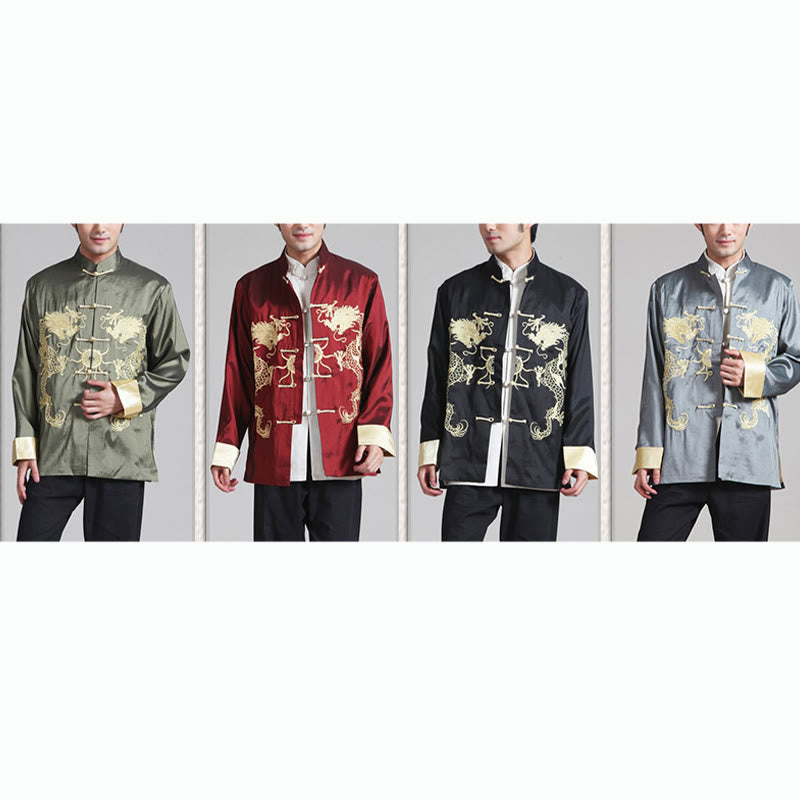 Chaqueta de hombre de fibra de poliéster con botones de rana y mangas con bordado de dragón y Buddha Stones , informal, camisa y pantalones - image 21