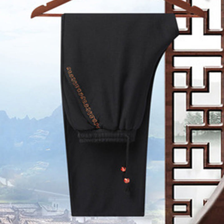 Chaqueta de hombre de fibra de poliéster con botones de rana y mangas con bordado de dragón y Buddha Stones , informal, camisa y pantalones - Pantalones negros (de forro polar) - US/UK/AU42, EU52 (3XL) - image 22