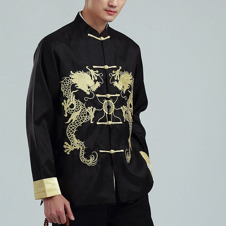 Chaqueta de hombre de fibra de poliéster con botones de rana y mangas con bordado de dragón y Buddha Stones , informal, camisa y pantalones - image 11
