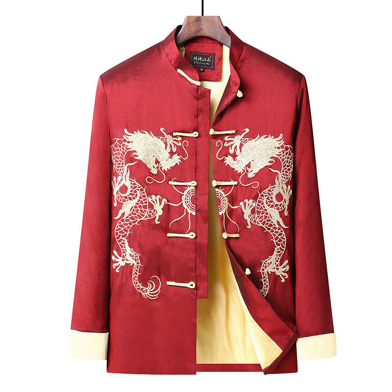 Chaqueta de hombre de fibra de poliéster con botones de rana y mangas con bordado de dragón y Buddha Stones , informal, camisa y pantalones - image 5