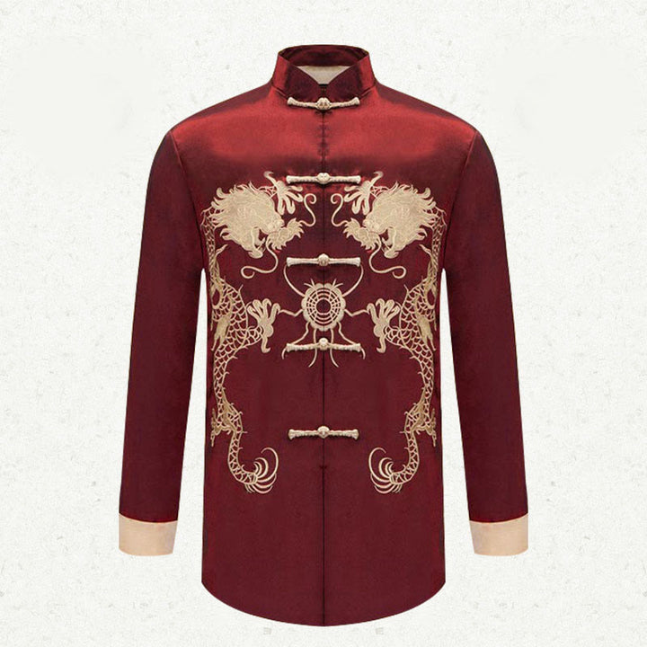 Chaqueta de hombre de fibra de poliéster con botones de rana y mangas con bordado de dragón y Buddha Stones , informal, camisa y pantalones - image 6
