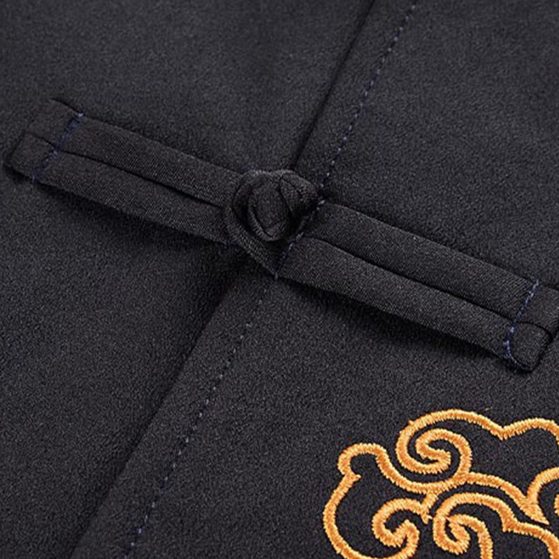 Chaqueta de poliéster con botones de rana y bordado de dragón y Buddha Stones para hombre, ropa con bolsillos - image 10