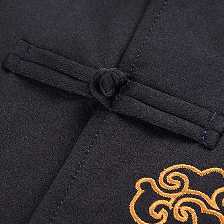 Chaqueta de poliéster con botones de rana y bordado de dragón y Buddha Stones para hombre, ropa con bolsillos - image 10