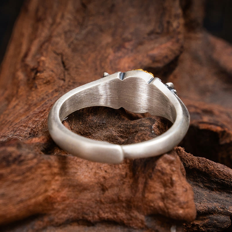Anillo ajustable de protección Tara Bodhisattva bañado en oro y plata de ley 925 con Buddha Stones
