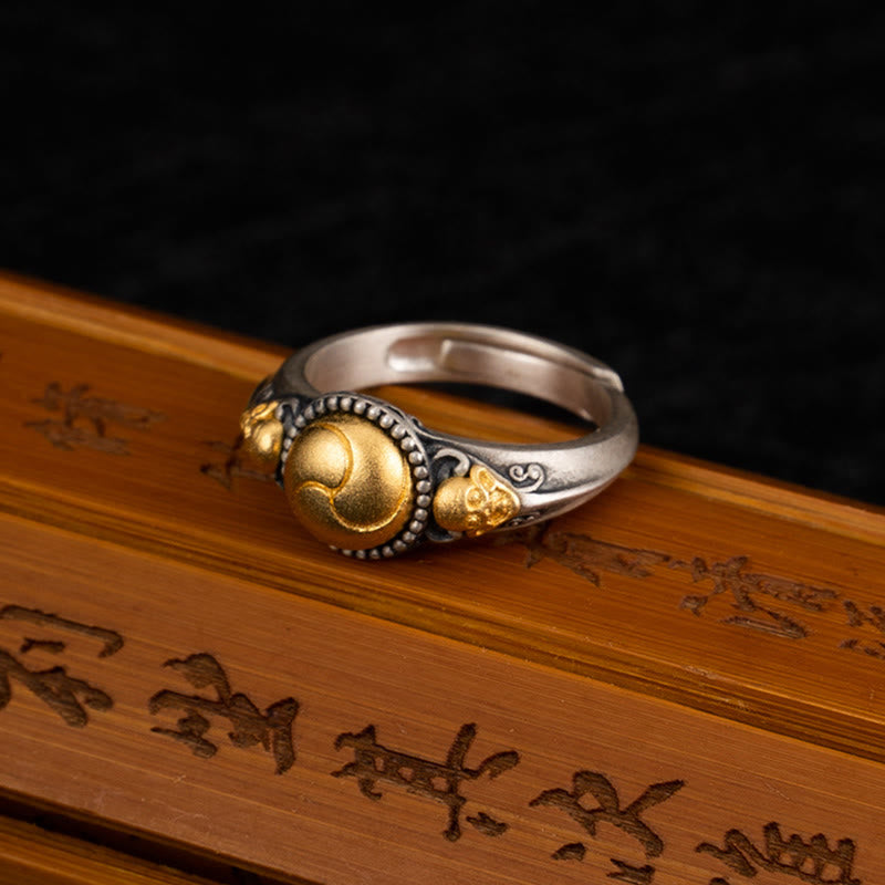 Anillo ajustable con esqueleto de equilibrio bañado en oro y plata de ley 925 con Buddha Stones