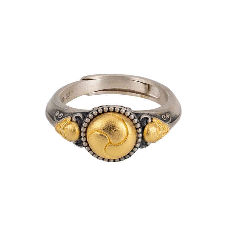 Anillo ajustable con esqueleto de equilibrio bañado en oro y plata de ley 925 con Buddha Stones