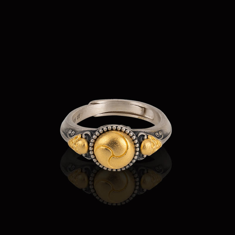 Anillo ajustable con esqueleto de equilibrio bañado en oro y plata de ley 925 con Buddha Stones
