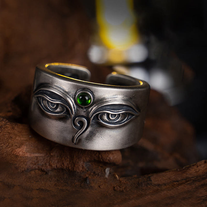 Anillo ajustable de plata de ley 925 con Buddha Stones y Bodhisattva Tara Calm