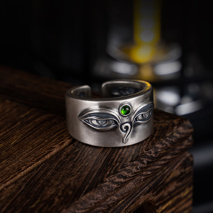 Anillo ajustable de plata de ley 925 con Buddha Stones y Bodhisattva Tara Calm