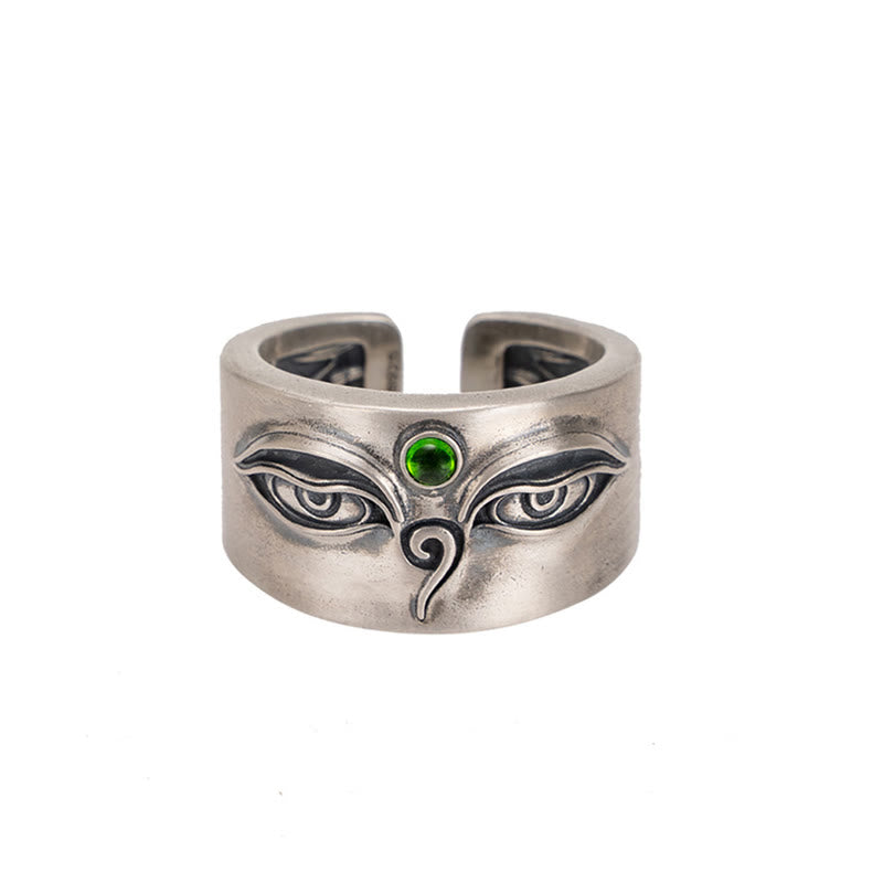 Anillo ajustable de plata de ley 925 con Buddha Stones y Bodhisattva Tara Calm