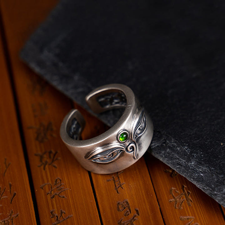 Anillo ajustable de plata de ley 925 con Buddha Stones y Bodhisattva Tara Calm