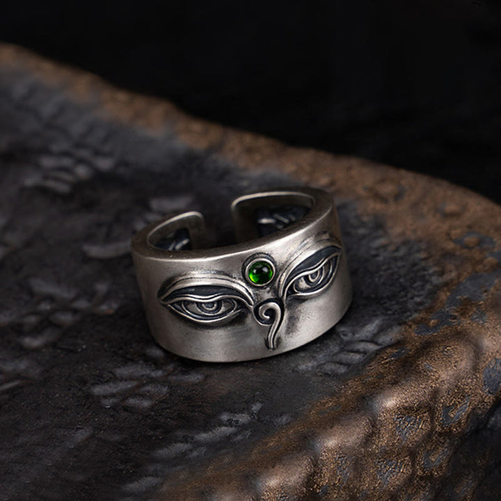 Anillo ajustable de plata de ley 925 con Buddha Stones y Bodhisattva Tara Calm