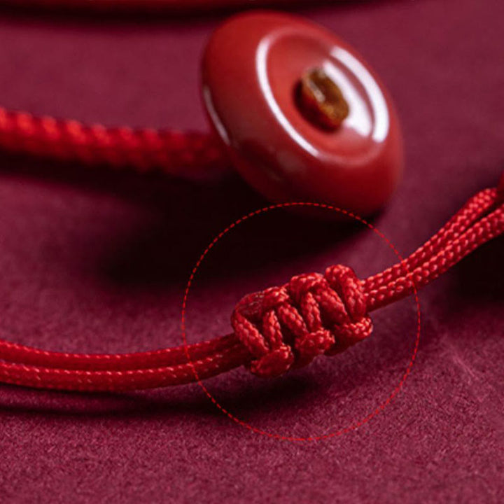 Cadena para el vientre con hilo rojo y bendición de loto con mango de Ruyi y símbolo de Fu con Buddha Stones y cinabrio natural del zodíaco chino