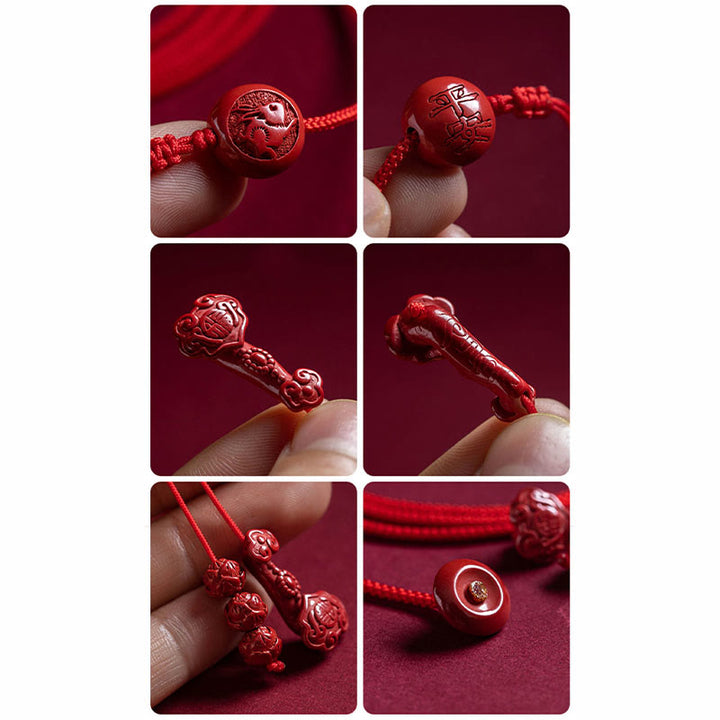 Cadena para el vientre con hilo rojo y bendición de loto con mango de Ruyi y símbolo de Fu con Buddha Stones y cinabrio natural del zodíaco chino