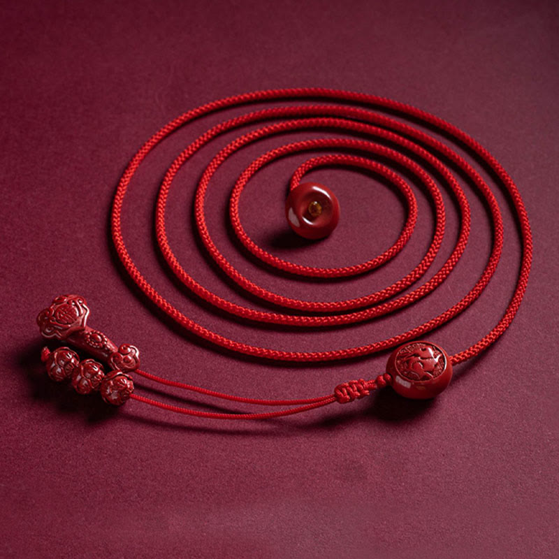 Cadena para el vientre con hilo rojo y bendición de loto con mango de Ruyi y símbolo de Fu con Buddha Stones y cinabrio natural del zodíaco chino