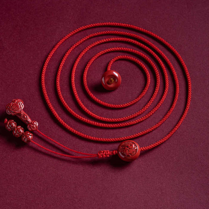 Cadena para el vientre con hilo rojo y bendición de loto con mango de Ruyi y símbolo de Fu con Buddha Stones y cinabrio natural del zodíaco chino