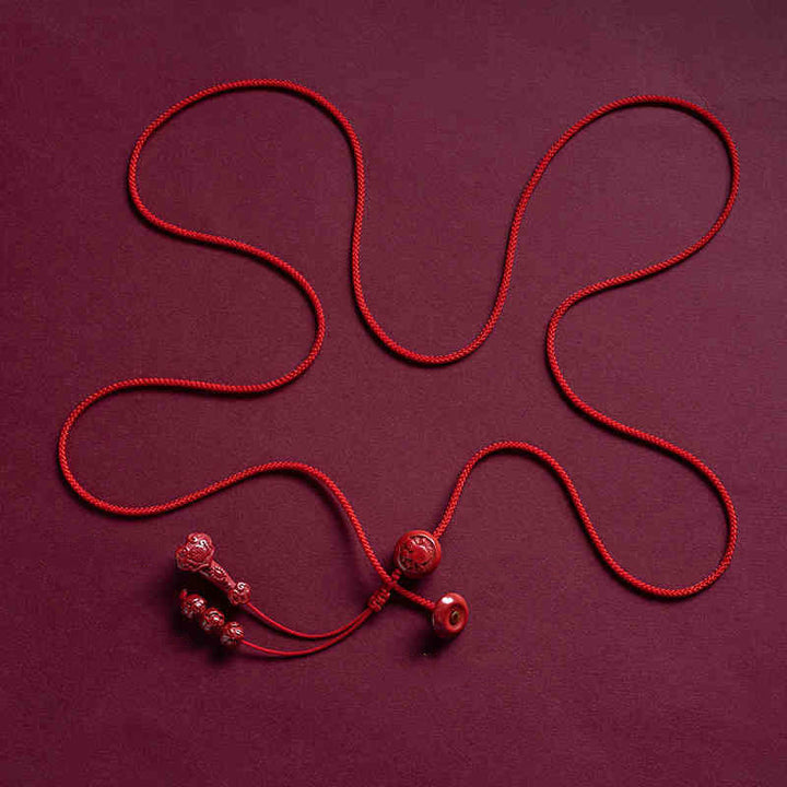 Cadena para el vientre con hilo rojo y bendición de loto con mango de Ruyi y símbolo de Fu con Buddha Stones y cinabrio natural del zodíaco chino