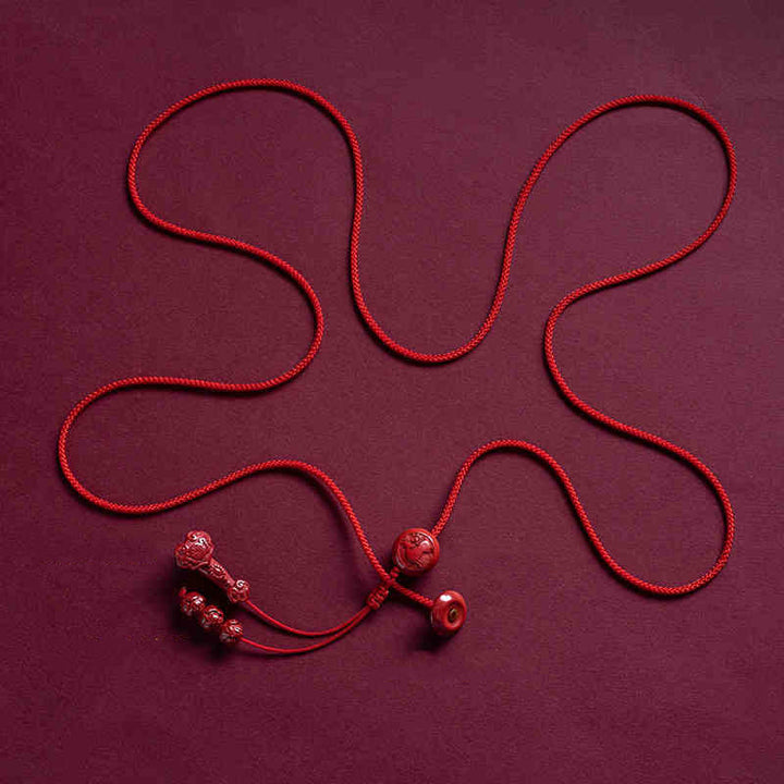 Cadena para el vientre con hilo rojo y bendición de loto con mango de Ruyi y símbolo de Fu con Buddha Stones y cinabrio natural del zodíaco chino