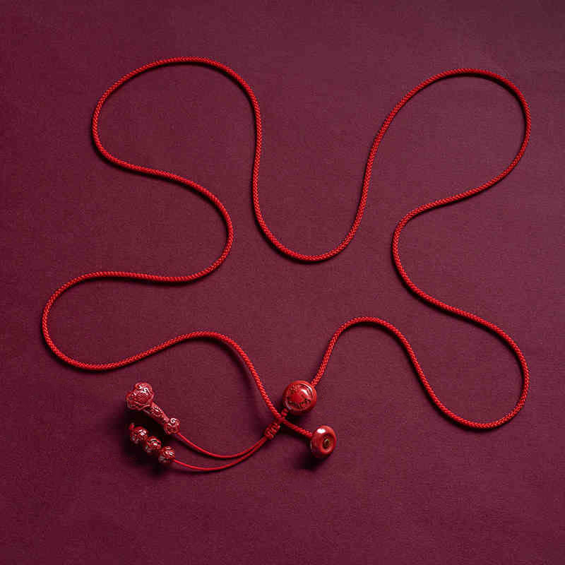 Cadena para el vientre con hilo rojo y bendición de loto con mango de Ruyi y símbolo de Fu con Buddha Stones y cinabrio natural del zodíaco chino