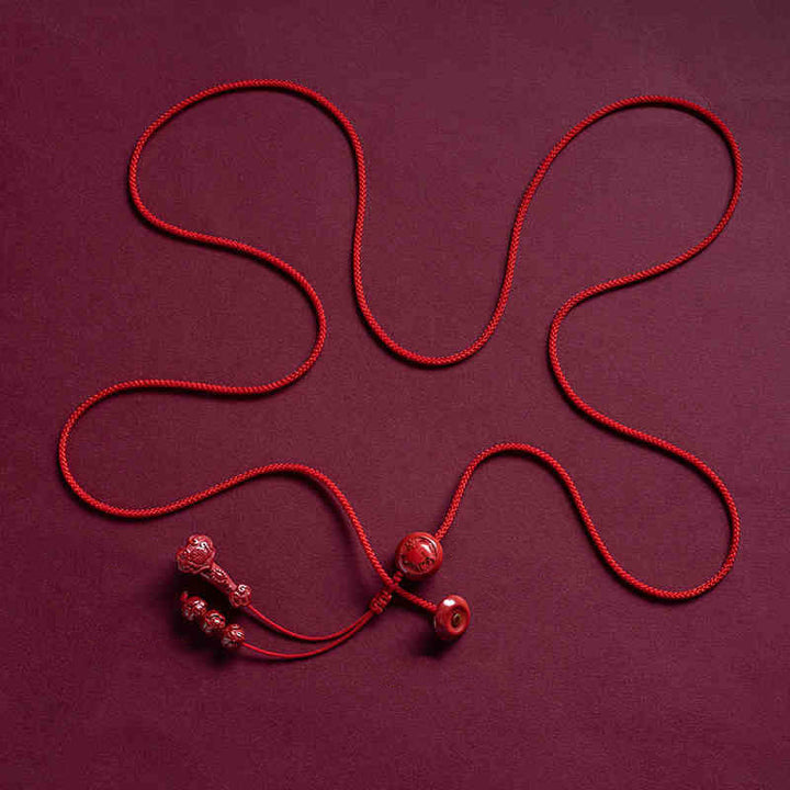 Cadena para el vientre con hilo rojo y bendición de loto con mango de Ruyi y símbolo de Fu con Buddha Stones y cinabrio natural del zodíaco chino