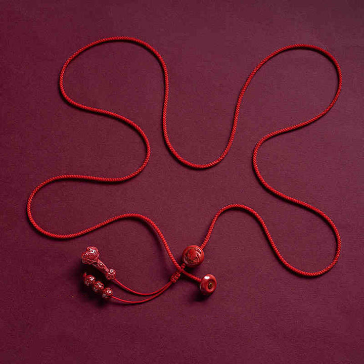 Cadena para el vientre con hilo rojo y bendición de loto con mango de Ruyi y símbolo de Fu con Buddha Stones y cinabrio natural del zodíaco chino