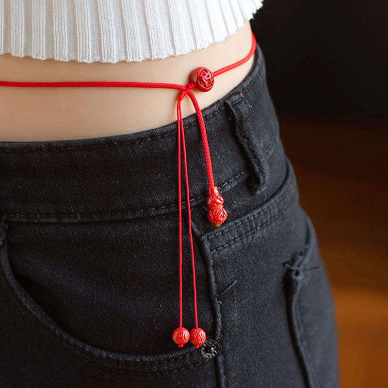 Cadena para el vientre con hilo rojo y bendición calmante con forma de calabaza del zodíaco chino y Buddha Stones